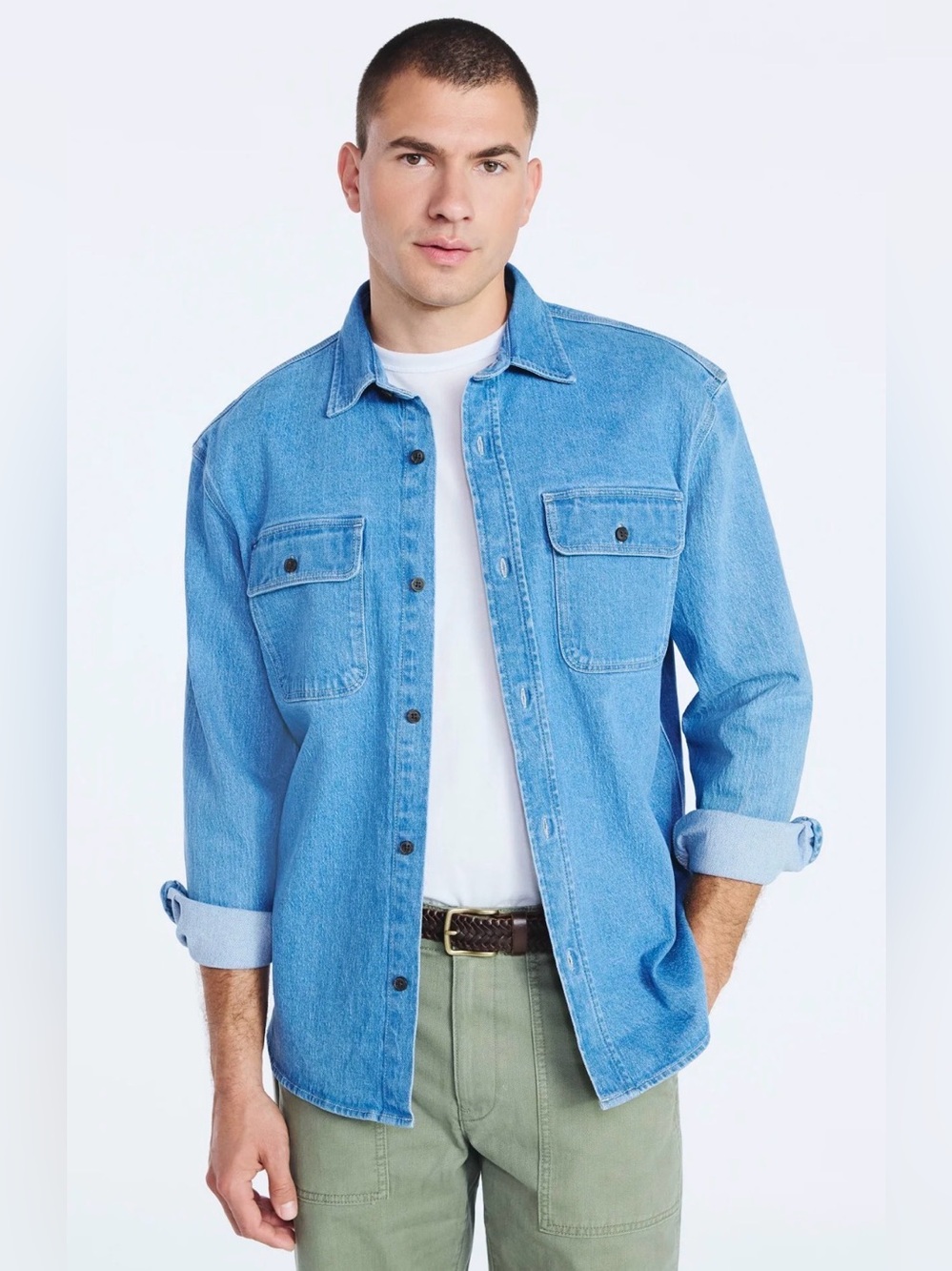 Free Assembly Denim Overshirt Men’s 2XL Light Wash Relaxed Button Front NWT - Picture 4 of 16